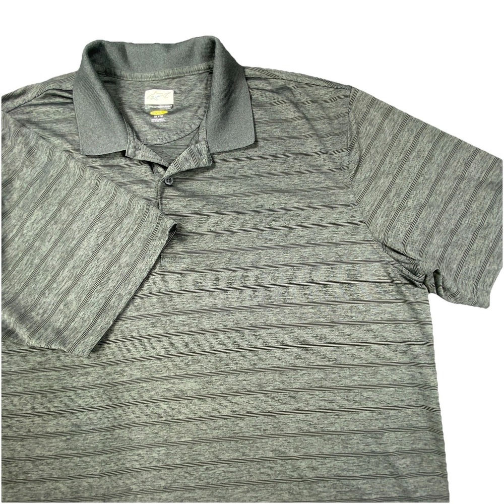 Greg Norman Polo Shirt XL Extra Large Gray Play Dry Striped Short Sleeve Golf